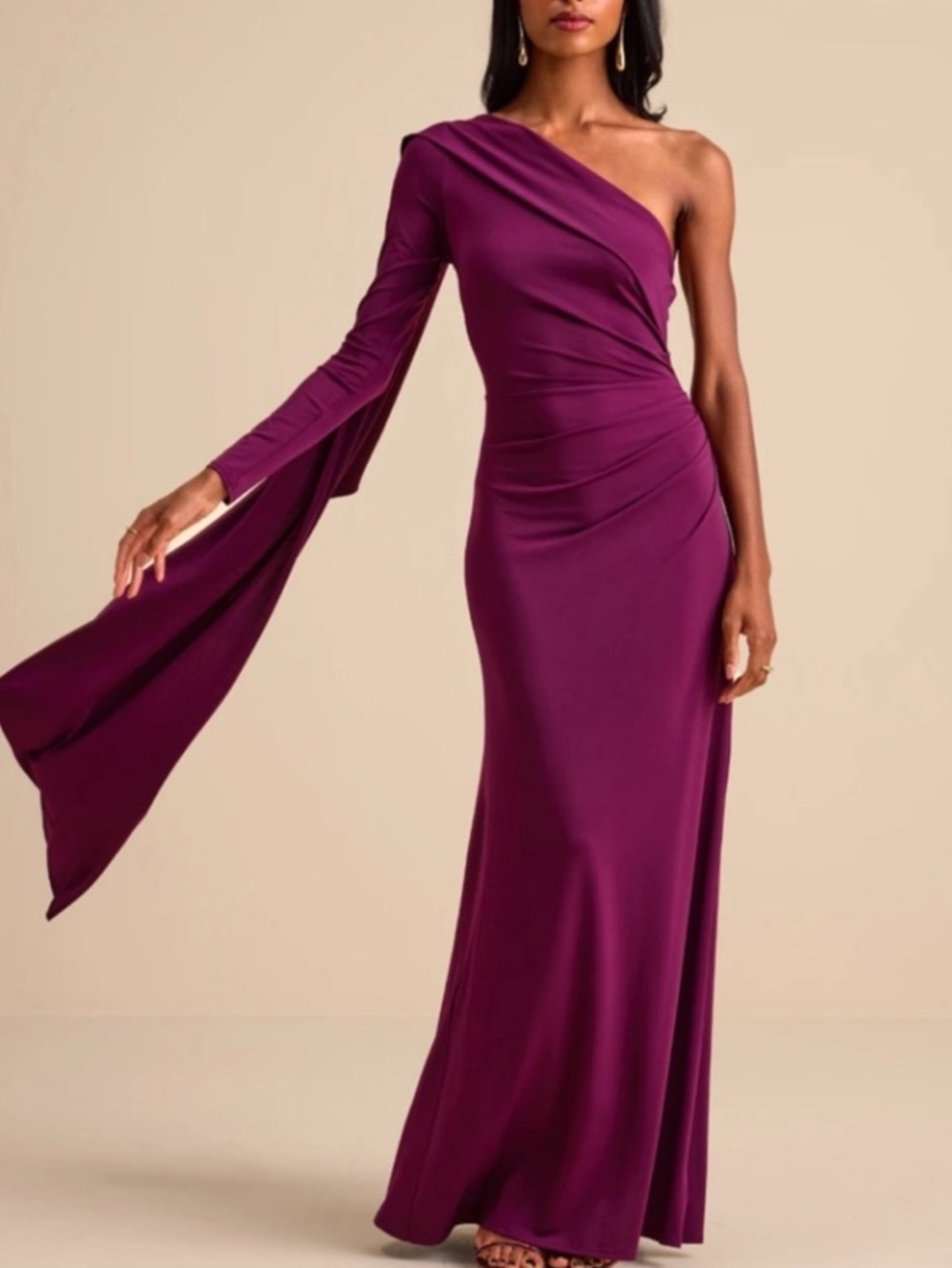 New Lulus Maru Sash One-Shoulder Plum Purple Evening Maxi Gown Sz XS